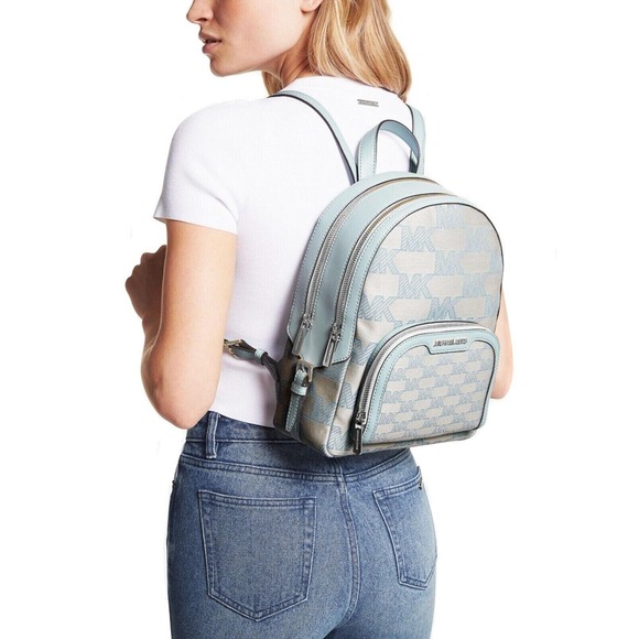 Michael Kors Jaycee Medium Logo Jacquard Backpack Bag Handbag Vista Blue $448Nwt - Picture 2 of 5